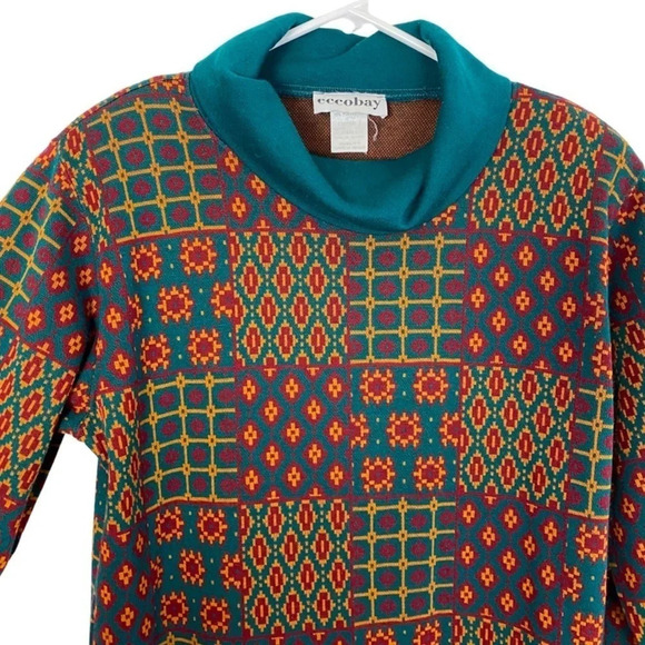 Vintage 90s Granny Sweater Tunic Patchwork Design Oversize Size Small Womens - Picture 3 of 12